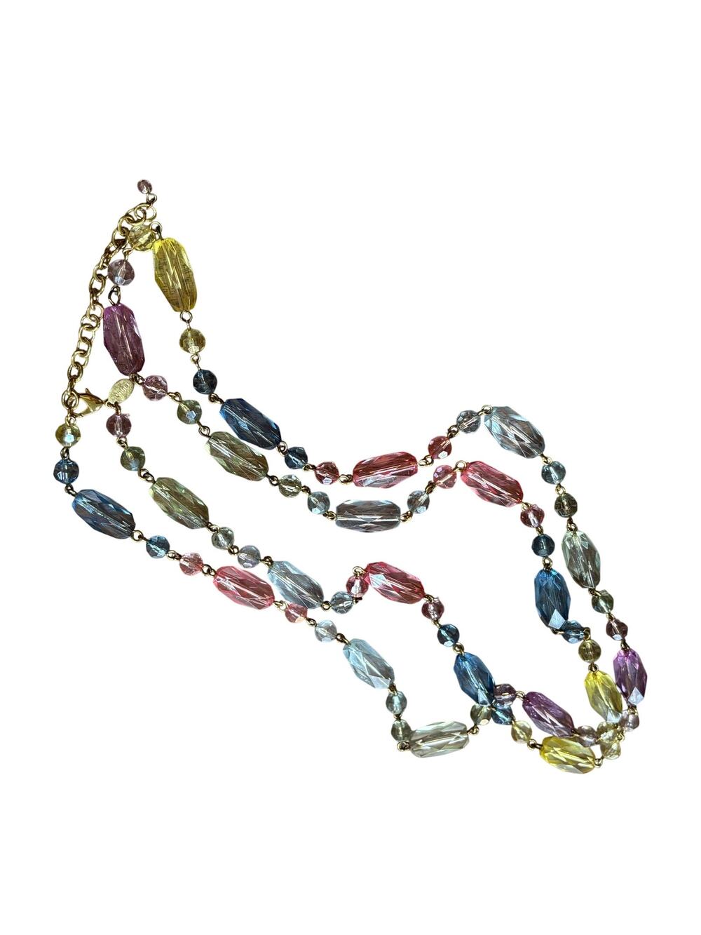 Vintage Joan Rivers pastel beaded necklace multi color shapely beads 48" long